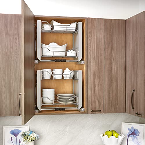Rev-A-Shelf 24" Pull Down Heavy Duty Shelf Organizer for Tall Kitchen/ Bathroom Cabinets, Dual Tier Wall Mounted Pantry Storage, Chrome, 5PD-24CRN - color: Chrome, size: 22"W