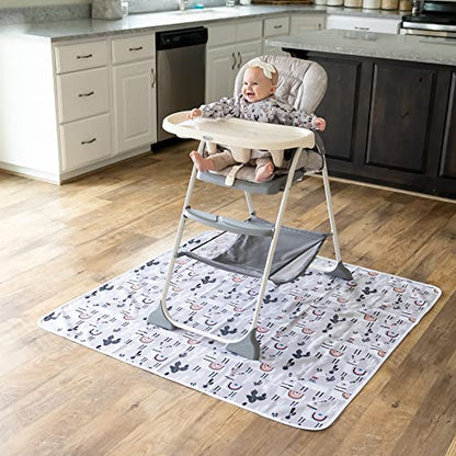 Splat Mat for Baby – Under High Chair Floor Mat Protects Wood, Vinyl and Carpet from Spills – Waterproof 4 Layer Baby Mat Bundle with Waterproof Matching Smock (51” x 51”) - color: Grey Alpaca & Matching Smock