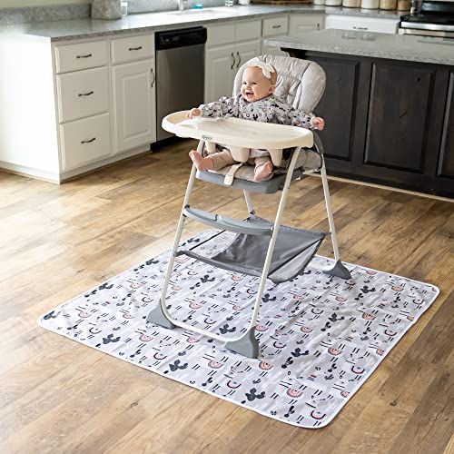 Splat Mat for Baby – Under High Chair Floor Mat Protects Wood, Vinyl and Carpet from Spills – Waterproof 4 Layer Baby Mat Bundle with Waterproof Matching Smock (51” x 51”) - color: Grey Alpaca & Matching Smock