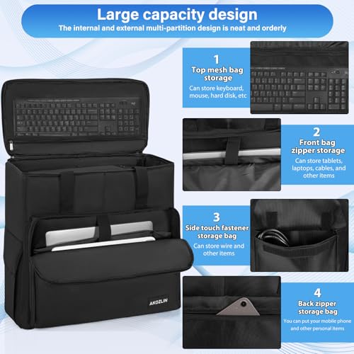 AKOZLIN PC Travel Case Desktop Carrying Case PC Bag Padded Nylon Carry Tote Bag for Transporting Computer Tower PC Chassis Keyboard Mouse Accessories Black - color: Black
