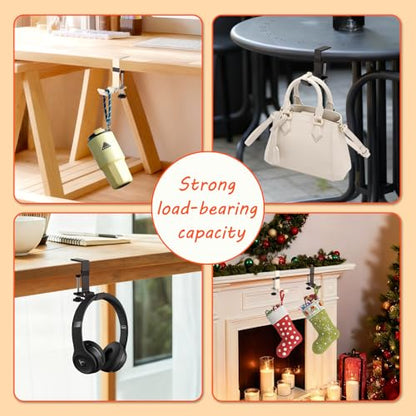 Desk Bag Hook - Bag Hanger for Table with Adjustable Arm Clamp - Aluminum Under Desk Handbag Hanger - Clamp Hook for Purse, Bag, Headphone,Fold/Black,2 pcs (White)