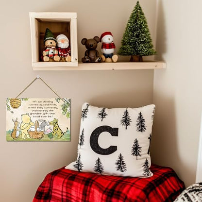 Hatzelou 1PCS Classic Winnie Baby Shower Centerpiece, Winnie Quotes Wall Hanging Sign, the Pooh Wall Sign Gifts, Adorable Winnie Sign for Home Bedroom Nursery, Perfect for Baby Shower Party Decor - size: 1pcs-new-baby