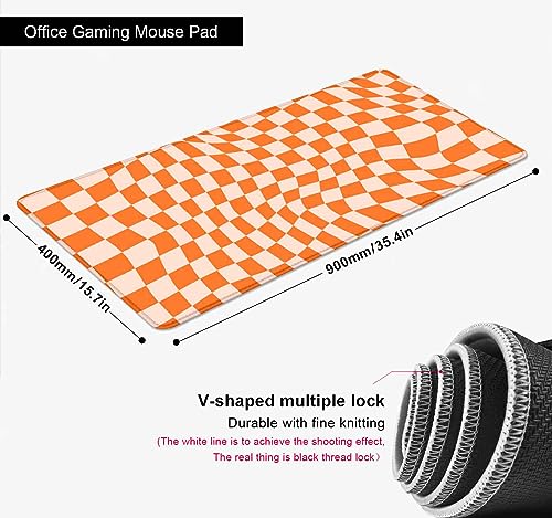 Orange Checkered Large Mouse Pad, Boho Pink Desk Mat Pad, Extended Kawaii Mousepad Stitched Edges Keyboard Mouse Mat, Desk Accessories for Women Office Gaming Decor, 35.4 x 15.7 in - color: Orange Checkered