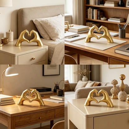 Gold Hand Heart Sculpture Home Decor for Living Room Bedroom Office Medium | Resin Heart Gesture Statue Gifts Merch for Women Girls Wedding Birthday Love Finger Statue for Shelf Bookshelf Coffee Table - size: Medium