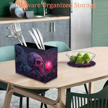 Pen Holder and Anti-Slip Mouse Pad Combination, Makeup Brush Storage Box, Tableware Storage Box, Suitable for Office and Home - Rose Skull - color: Rose Skull