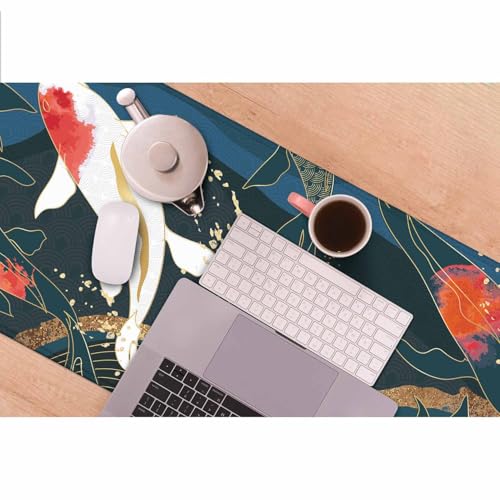 Japanese Fish Mouse Pad Abstract Oriental Japanese Asian Keyboard Mat Large Gaming Mousepad for Desk,Office,Bed 35.4"X15.7" - color: koi fish