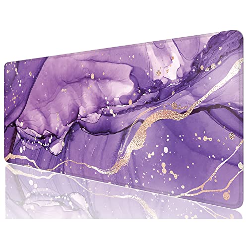 Desk Mat, 32" x 12" XXL Extended Large Gaming Mouse Pad, Desktop Decor Desk Pad, Cute Men Women Office Supplies and Accessories, XL Mouse Mat for Laptop & Keyboard, Purple Marble - color: Purple Marble, size: 32" x 12"