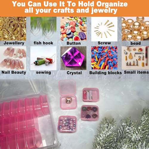 Small Clear Plastic Bead Storage Containers-Pink Plastic Box-30Pcs Craft Storage Box with Hinged Lid, 1sheet Labels, Mini Boxs for Jewelry Making, Diamond Art, Crafts, Small Parts - color: Pink