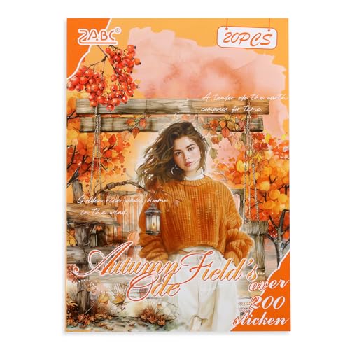 PET 20 Sheets 180 Pre-Cut Fall Stickers for Scrapbooking Landscape People Scrapbook Sticker Transparent Stickers for journali Scrapbook Supplies - color: Autumn