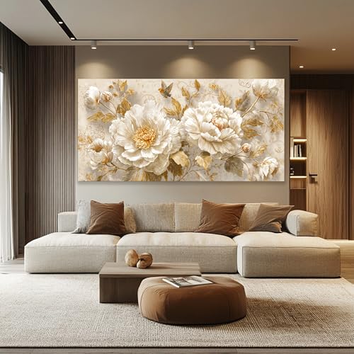 YISXINOAG Gold Flower Wall Decor Modern Canvas Art Wall Decor Abstract Wall Art Modern Floral Painting Abstract Artwork Pictures for Bathroom Ready to Hang Canvs Wall Decorations Size 20"X40" - color: gold beige, size: 40"L x 20"W
