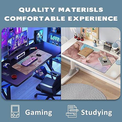 Abstract Fluid Art Extended Gaming Mouse Pad Transparent Waves and Golden Swirls Large Mouse Pad with Stitched Edges Anti-Slip Rubber Base Mouse Mat Desk Pad for Gaming and Office 35.4" x 15.7" - color: Transparent Waves and Golden Swirls