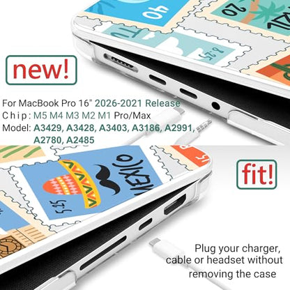 DONGKE Compatible with MacBook Pro 16 Inch Case (2026-2021 Release, M5 M4 M3 M2 M1 Pro/Max Chip), Plastic Hard Shell Cover with Keyboard Cover & Screen Protector for MacBook Pro 16", Post Stamps - color: Post Stamps