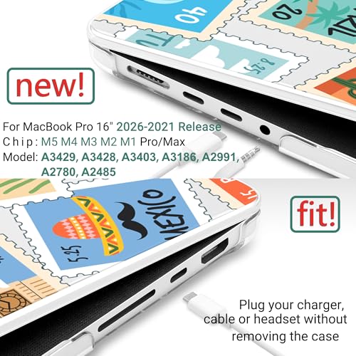 DONGKE Compatible with MacBook Pro 16 Inch Case (2026-2021 Release, M5 M4 M3 M2 M1 Pro/Max Chip), Plastic Hard Shell Cover with Keyboard Cover & Screen Protector for MacBook Pro 16", Post Stamps - color: Post Stamps