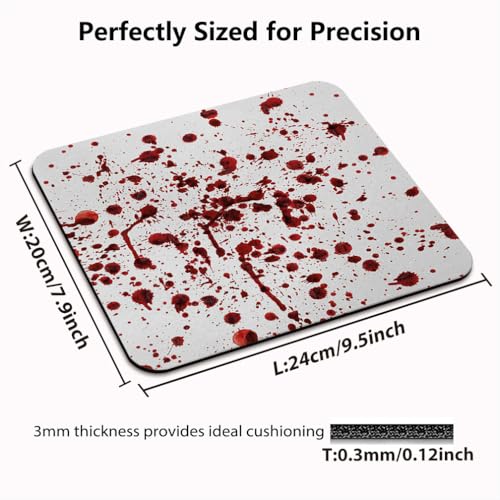 Horror Halloween Print Mouse Pad, Splashes of Blood White and Red Desk Mat | Grunge Style Bloodstain Scary Zombie Design, Anti-Slip Rubber Base, Silky Smooth Surface, Cute Office/Gaming Mousepad - color: Halloween Gift