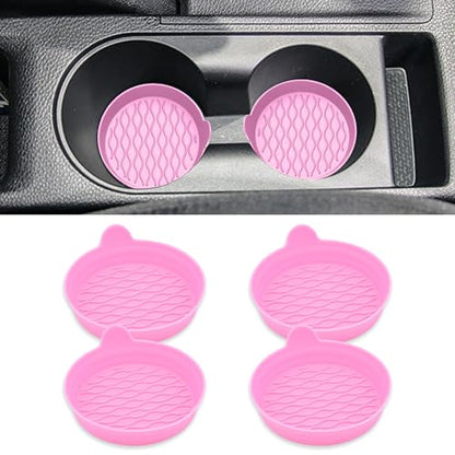 4PCS Car Cup Holder Coasters, Universal Silicone Non-Slip Insert Cup Coasters, Soft Wave Pattern Cup Holders, Car Interior Accessories for SUV, Truck, RV (Pink) - color: Pink