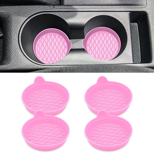 4PCS Car Cup Holder Coasters, Universal Silicone Non-Slip Insert Cup Coasters, Soft Wave Pattern Cup Holders, Car Interior Accessories for SUV, Truck, RV (Pink) - color: Pink