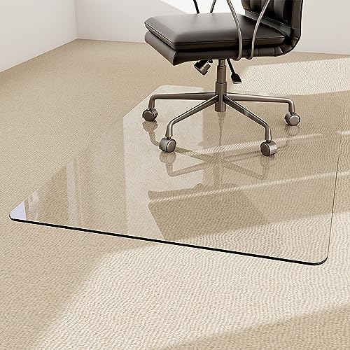 Easly 36" x 46" Chair Mat for Carpet - Office Chair Mat - Tempered Glass Floor Mat for Home/Office/Carpet Clear Computer Floor Mat - with 4 Anti-Slip Pads - color: Transparent, size: 46"L x 36"W