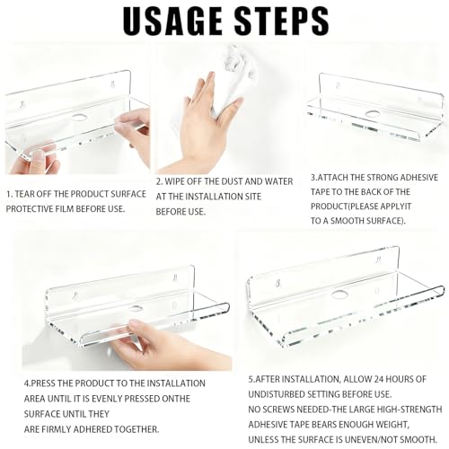 4-Pack Clear Acrylic Floating Shelves, Space-Saving Invisible Wall Shelves for Bathroom Kitchen Office Living Room, Modern Decor Set
