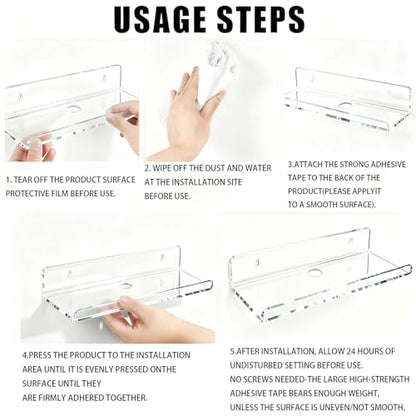 4-Pack Clear Acrylic Floating Shelves, Space-Saving Invisible Wall Shelves for Bathroom Kitchen Office Living Room, Modern Decor Set