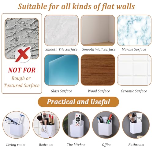 12pcs Wall Mount Remote Control Holder Organizer with Strong Adhesive Tape, ABS Plastic Storage Box for TV Remotes, Pens, Keys, Toothbrushes, Makeup Brushes, White Color