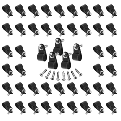 60pcs 3/8 Inch Nylon Cable Clamps, R-Type Wire Cable Clips with M4 Screws, Screw Mounting Cord Fastener Wire Conduit Clamp for Wire Management (Black) - color: Black, size: 3/8 inch/10.4mm