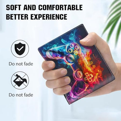 EXXBYELI Boys Novelty Wallets Game Controllers Pattern, Funny Boys Gamer Wallets for Kids Ages 5-7 8-10 9-12 13-15 with Credit Id Card Cash Holder Black Rfid Blocking Zipper For Teen Birthday Gifts - color: game-Purple blue gamepad