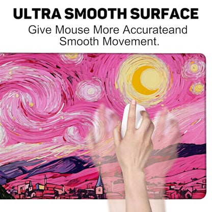 Pink Starry Night Gaming Mouse Pad with Stitched Edges Non-Slip Rubber Base Mouse Pad for Office,Computer,Keyboard,Laptop and Home Desk,35.4 x 15.7 Inch - color: Pink Starry Night, size: 15.7*35.4inch