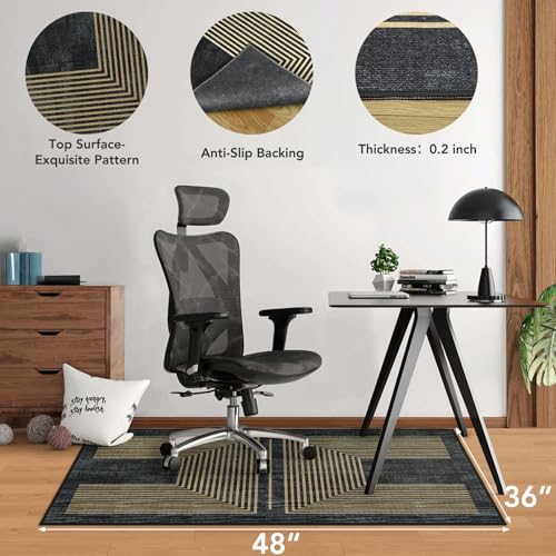 Office Chair Mat for Hardwood Floor&Tile Floor,36"X 48" Heavy Duty Desk Chair Mat for Hard Floors,Under Desk Rug for Rolling Computer Chair,Anti Slip,Low Pile Carpet Floor-Geo Black - color: Geo Black, size: 36"X 48"
