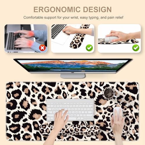 iLeadon Mouse Pad Set, Desk Mat + Mouse Pad with Wrist Rest + Keyboard Wrist Rest + Coaster, 4in1 Leopard Mouse and Keyboard Pad Set for Home Office, Classic Leopard - color: Classic Leopard