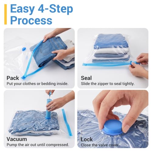 Fygrip Vacuum Storage Bags with Hand Pump, Plastic Packaging Bags, 80% Space Saver Vacuum Seal Bags for Clothing, Travel Lugggage, Blankets, Comforters, 20 Combo