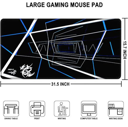 Gaming Mouse Pad Large, Waterproof Extra Large Mousepad with Stitched Edges, 31.5" x 15.7" Non-Slip Rubber Base Office Big Long Keyboard Pad for Office Gamer Home XXL, (Blue Square) - color: Blue Square