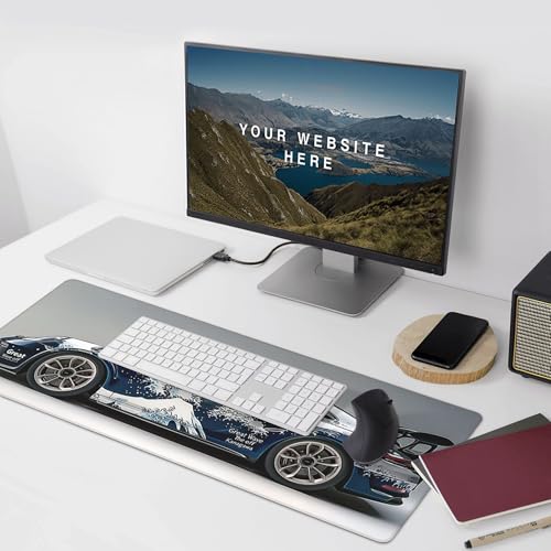 XXL Gaming Mouse Pad, Great Wave Racing Car Design, Non-Slip Rubber Base, Ultra Smooth Surface, Rectangular, 35.4 x 15.7 Inches - color: Great Wave Racing Car