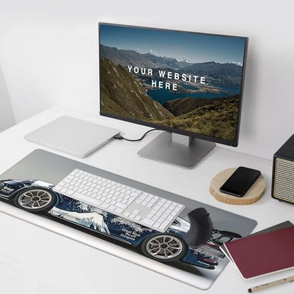 XXL Gaming Mouse Pad, Great Wave Racing Car Design, Non-Slip Rubber Base, Ultra Smooth Surface, Rectangular, 35.4 x 15.7 Inches - color: Great Wave Racing Car