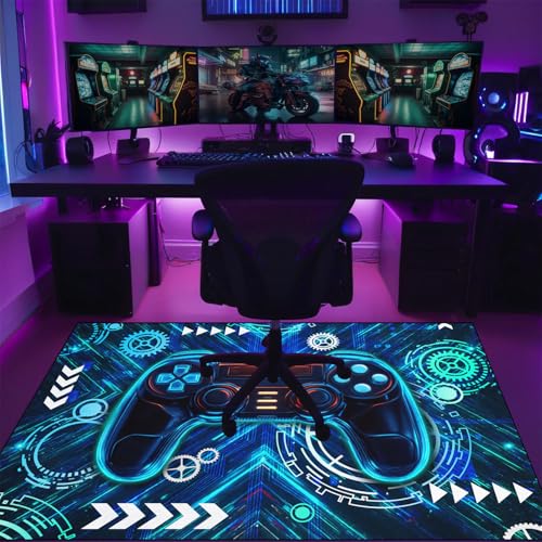 Gaming Rug for Boys Room - Gamer Rug, 4'6" x 6' Cool Gaming Carpet for Teens Boys Bedroom Playroom Decor, Blue Game Controller Gaming Carpet for Office Computer Chair Floor Mats - color: Gaming-432, size: 4'6" x 6' (Rectangular)