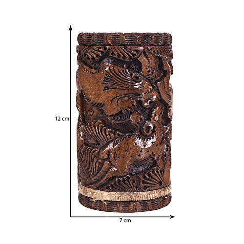 Craft Trade Premium Handcrafted Wooden Desk Organizer - Hand Carved Pen & Pencil Holder for Study Table - Natural Wood Stationery Storage Box, Elegant Office Desk Accessory - color: Lion Maroon