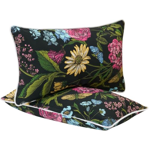 FUNHOME Water Resistant Outdoor Lumbar Pillow Covers 12x20 inch Set of 2,Zipper Pillows Cover,Home Decorative for Sofa Headrest,Patio Furniture Couch Chair Pillows Cover Only(Flower Butterfly Black) - color: Flower Butterfly Black (Cover Only), size: 20"