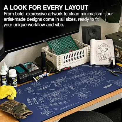 MPCO. Blueprints Large Gaming Desk Pad - 36" x 17" Duraglyde Fabric Browning 1911 – Blue Desk Mats - Non-Slip, Washable, Smooth Glide for Precision Gaming & Work - color: Duraglyde Browning 1911 – Blue
