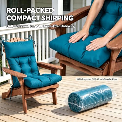 QILLOWAY Outdoor Rocking Chair Cushions Set of 2, 100% Polyester Waterproof Patio Rocking Chair Cushion, High Back Weatherproof Chair Pad for Adirondack & Outdoor Furniture, Peacock Blue - color: Peacock Blue