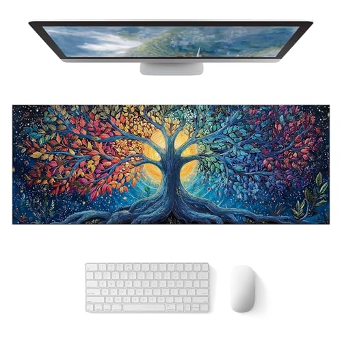 HOMETITUTE Colorful Tree of Life Art XL Mouse Pad Gaming Mousepad 31.5x11.8 Inch Non-Slip Keyboard Desktop Protector Mat Diatomite Large Mouse Pad for Home and Office Desk Accessories - color: Colorful Tree of Life Art