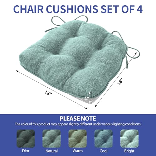 IPYNBAP Chair Cushions for Dining Chairs Set of 4, Kitchen Chair Cushions, Chair Pads with Ties Non Slip Backing, Christmas Room Decor, Tufted Memory Foam Seat Cushion 4 Pack, 18"x18"x4", Sage Green - color: Sage Green, size: 18" x 18" x 4"
