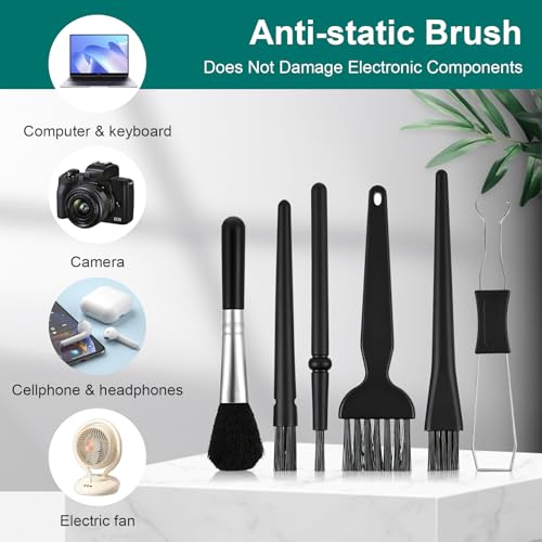 6Pcs Keyboard Brush - Keyboard Cleaning Kit with Keycap Puller & Switch Puller, Pp Handle Nylon Brushes, Anti-Static Dust Removal Tool for Computer Laptop Camera Electronics
