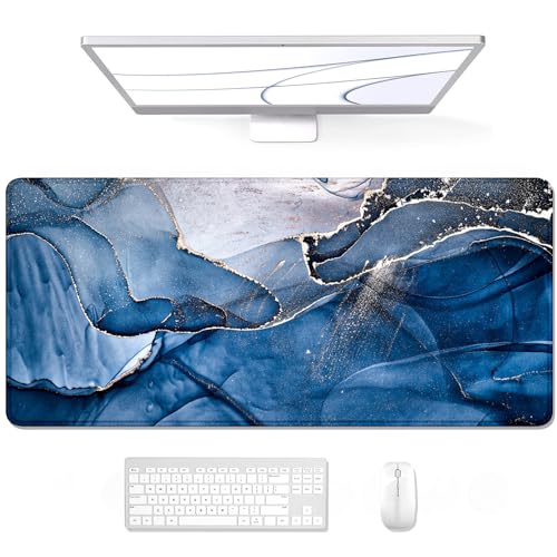 Auhoahsil Large Mouse Pad, XXL Desk Pad, Extened Mousepad 31.5" x 11.8", Non-Slip Rubber Base, Stitched Edges, Superior Surface, Gaming Keyboard Mat, Waterproof Desk Pad, Ink Navy Marble - color: 06 Ink Navy Marble, size: XL - 11.8 x 31.5 Inches