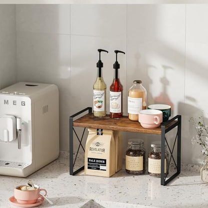 Giikin Countertop Shelf Organizer, Cupboard Stand Spice Rack, Retro Style Cabinet Shelf for Pantry, Kitchen, Bathroom, Reading Room, Bedroom to Save Space (7.8" D x 15.7" W x 9.4" H, Rustic Brown)