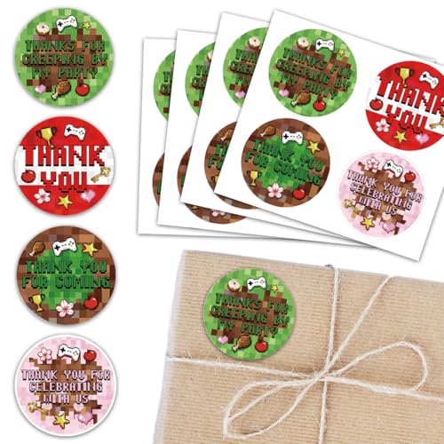 1.8 Inch 80PCS Pixel Miner Theme Gaming Party Decorations Thank You Stickers, Pixel Miner Video Game Birthday Party Decorations Favors Stickers for Boys Kids, Thank You for Coming Party Favors