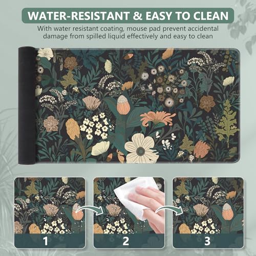 iCasso Desk Mat, XXL Large Mouse Pad for Desktop, Cute Pad With Stitched Edges, Anti-Slip Big Mousepad, Keyboard Mat for Computer, Work, Gaming (Weeds) - color: Weeds