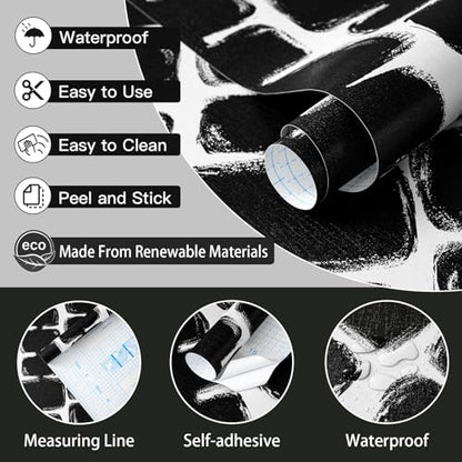 Safiyya Peel and Stick Wallpaper Black and White Contact Paper Mid Century Modern Abstract Geometric Wall Paper Self Adhesive Removable Wallpaper for Bathroom and Bedroom Vinyl 17.3"x78.7" - color: Black/White, size: 17.3" x 78.7"
