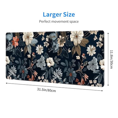 Dark Flower Large Mouse Pad,Gaming Keyboard Desk Pad,Extended Mouse Mat Non-Slip Rubber Base with Stitched Edges for Office Game Home XL 31.5"x11.8" - color: Dark Flower, size: 31.5L x 11.8W inches
