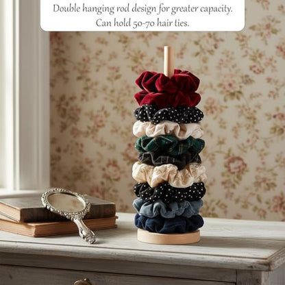 2 Pcs Scrunchie Holder Stand, Wood Hair Tie Organizer Vertical 15-20 Scrunchies Hairs Accessories Organizer Display Scrunchy for Women Bathroom Bedroom Decor