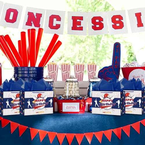Hooqict Baseball Gift Bag Baseball Birthday Party Gift Wrapping Bag with Tissue Paper and Greeting Card for Boys Men Sport Birthday Party Supplies Goodie Treat Baseball Birthday Gift Bag - color: Baseball