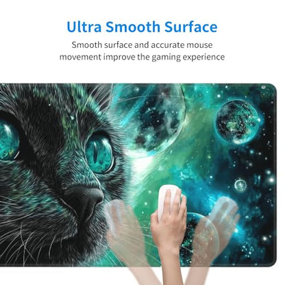 Cat Moon Mouse Pad Extended Large Gaming Mouse Pad XL Stitched Edges for Gamer Home Office 31.5 X 11.8 Inch - color: Cat Moon